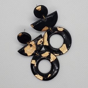 Handmade Clay earrings black and gold geometric